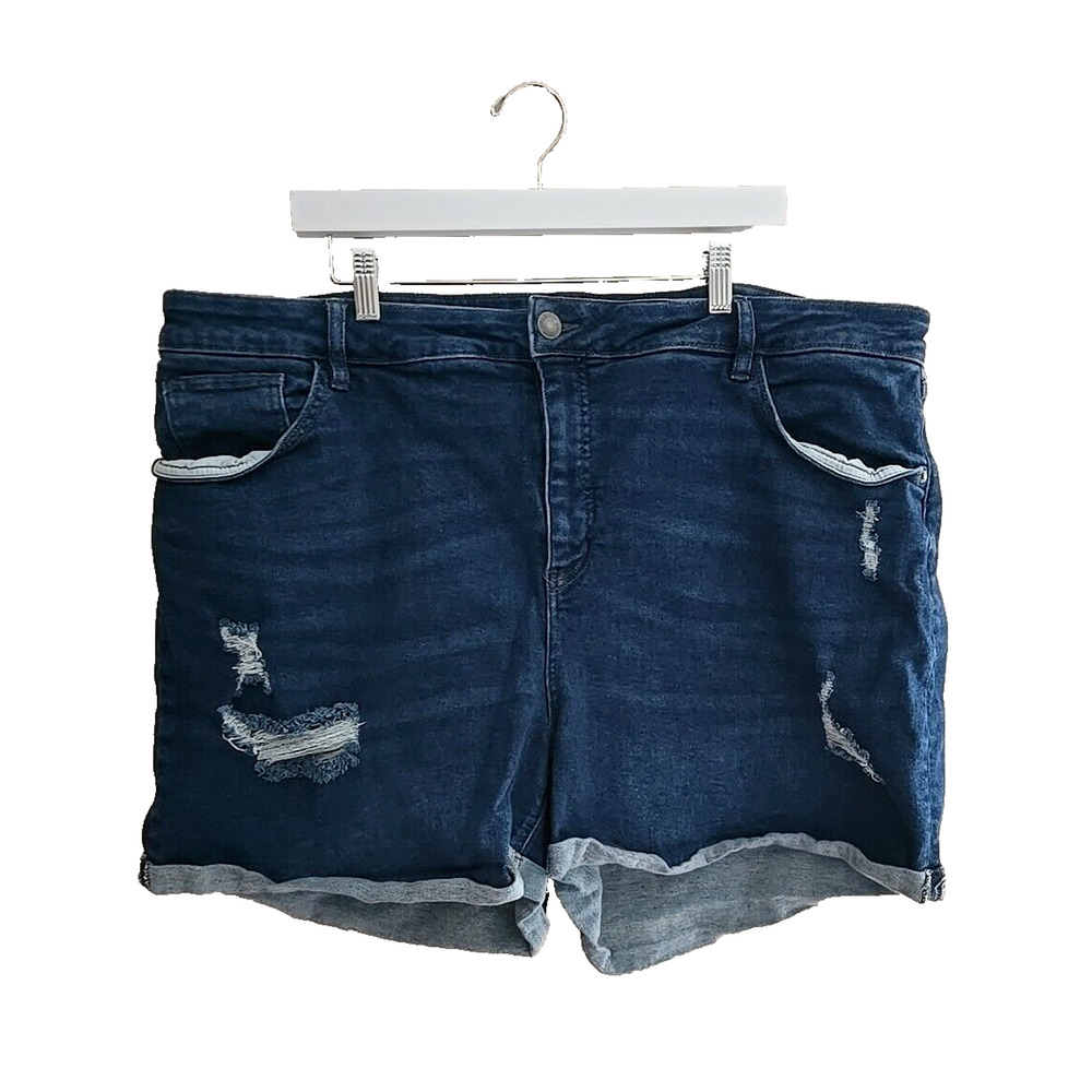 Ava & Viv Blue Denim Cut-Off High Rise Cuffed Distressed Shorts Womans Size 22W